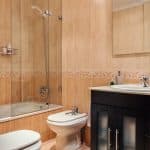 Bathroom with mirror and shower screen